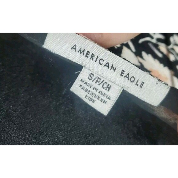 American Eagle 3/4 Sleeve Black Floral Boho Peasant Mini Dress Size Small - Picture 5 of 6